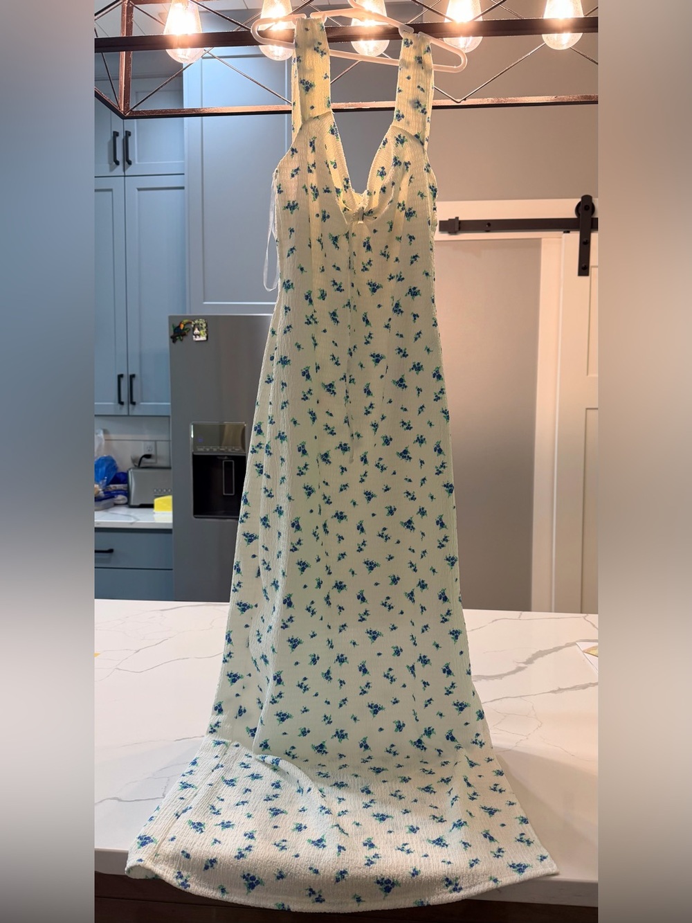 See You Monday Cream Dress with Blue Floral Print NWT